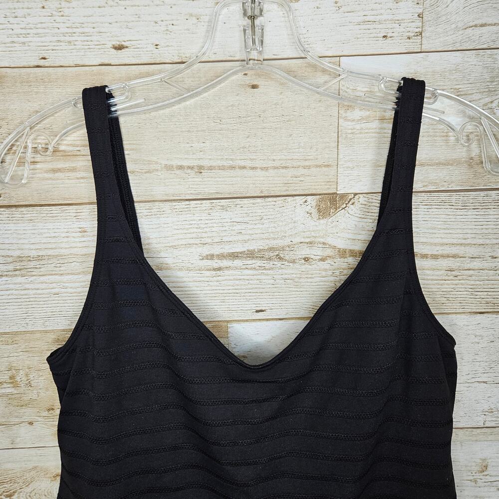 Ann Klein Swim Top Tankini Size 14 Black Stripe Beach Summer Neutral V-Neck Pool - Picture 5 of 9